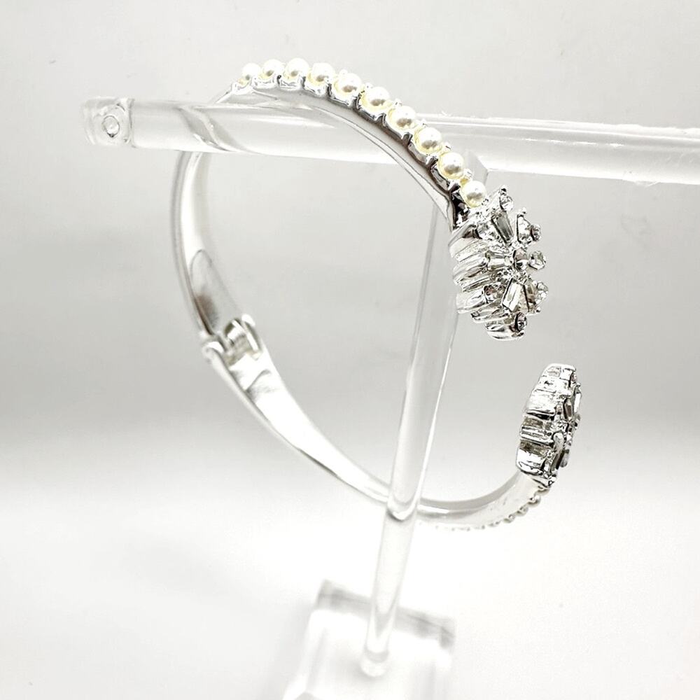 Anne Klein Hinge Bracelet Silver tone Snowflake Holiday CZ Festive Jewelry